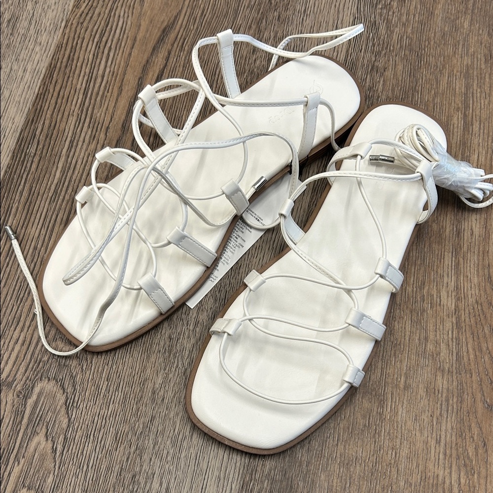 The Drop Lace-up Haven Gladiator White Lace-Up Strappy Flat Sandals New In Box